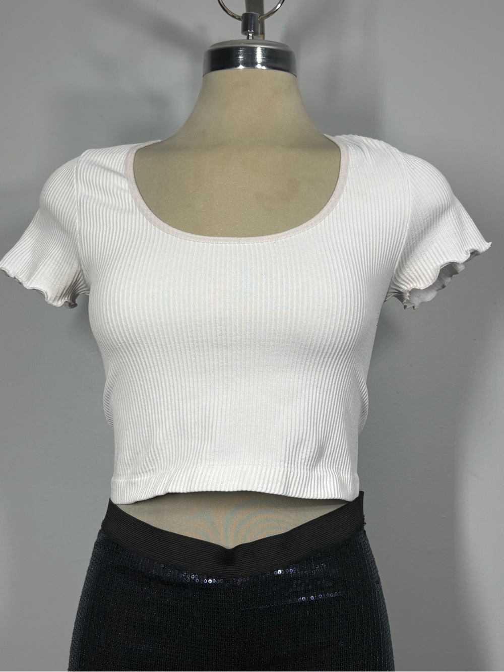 Streetwear Society White Ribbed Scoop Crop Top Size XS